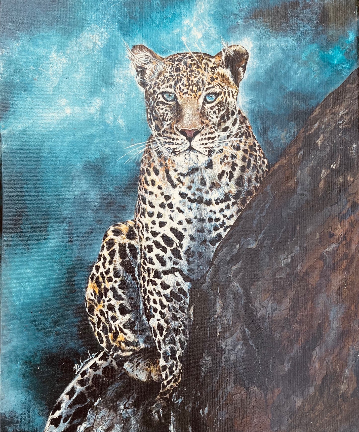 Leopard on the Rocks – Hand-Painted Wildlife Canvas
