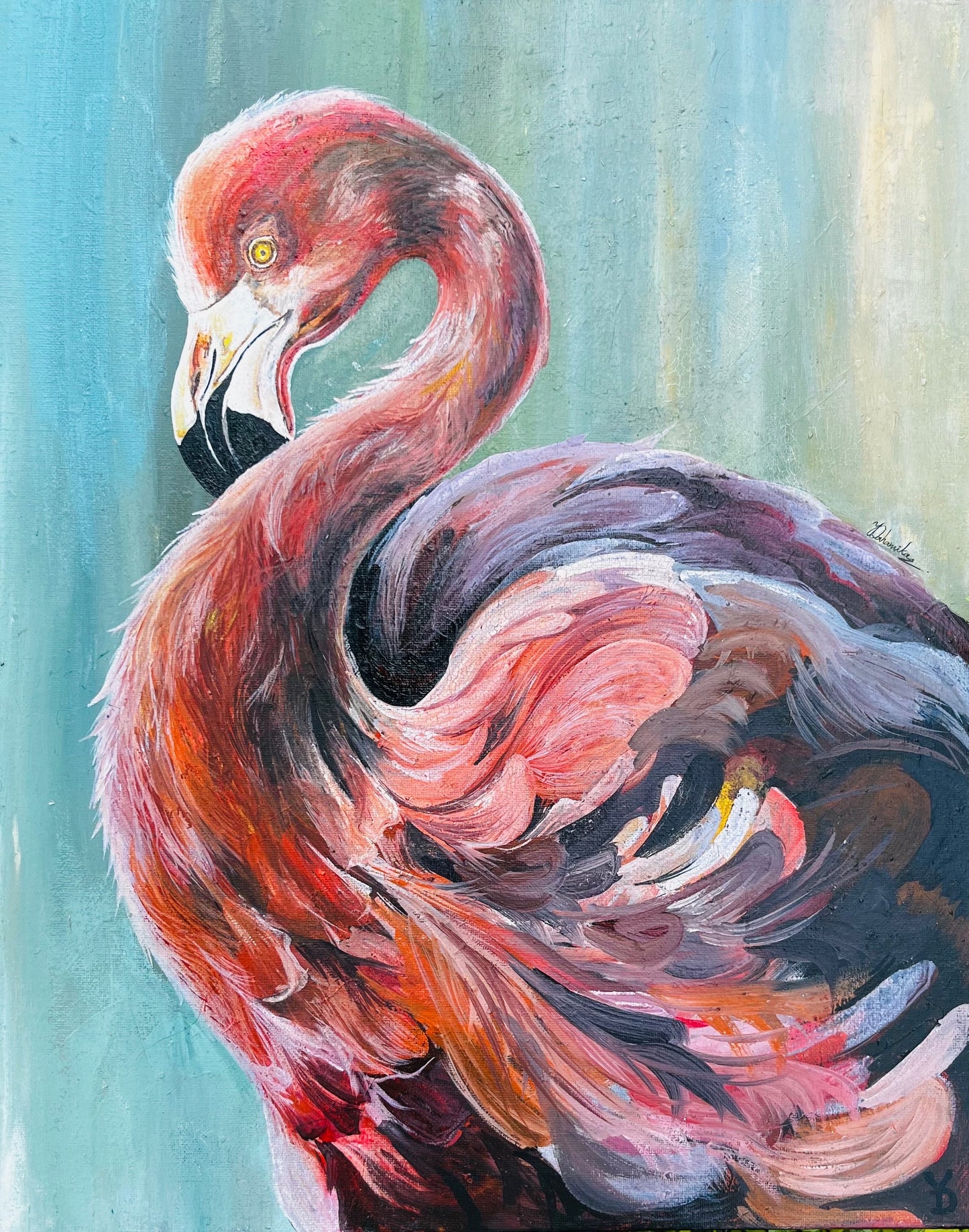 Flamingo Duo – Elegant Hand-Painted Canvas