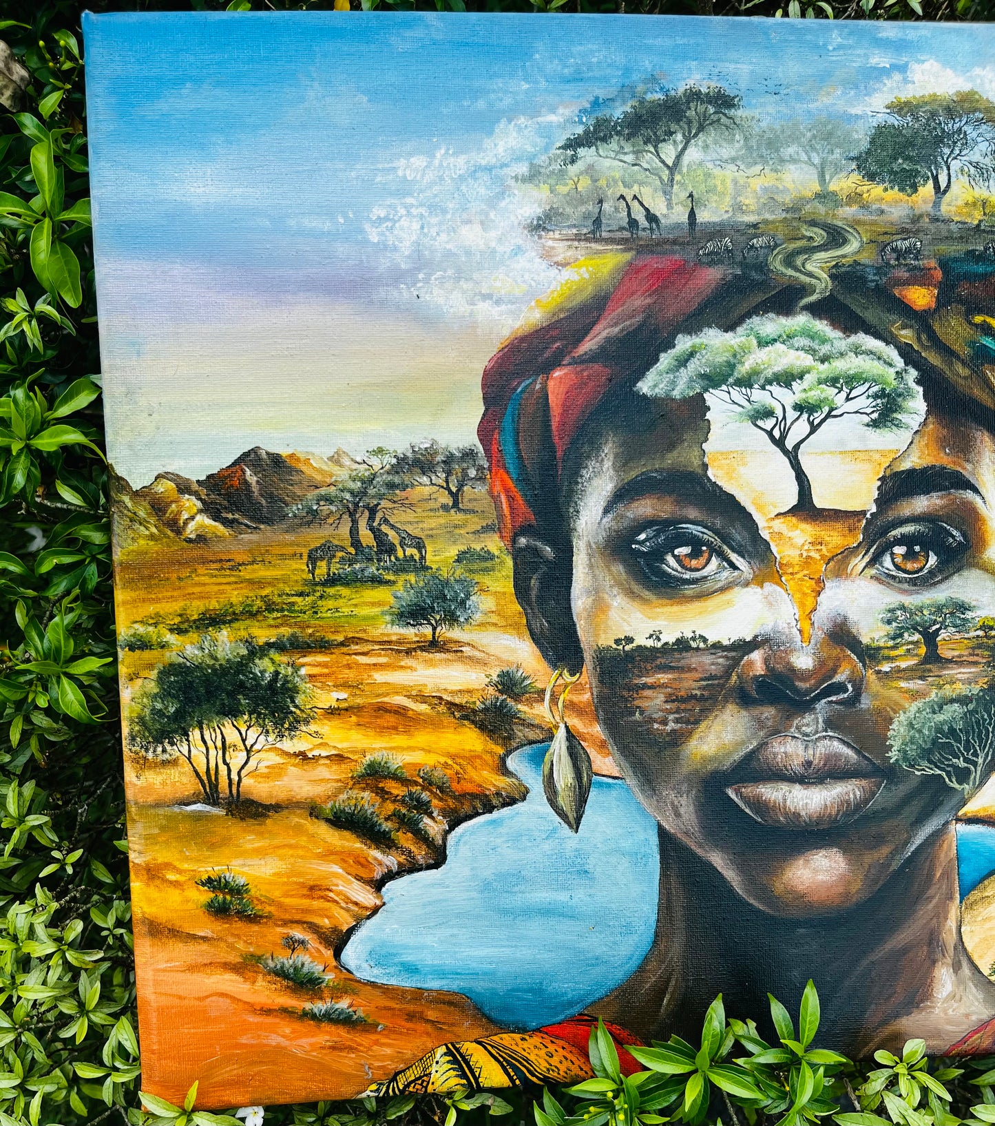Hand-Painted Portrait – African Inspired Landscape Art ( Face of Art)