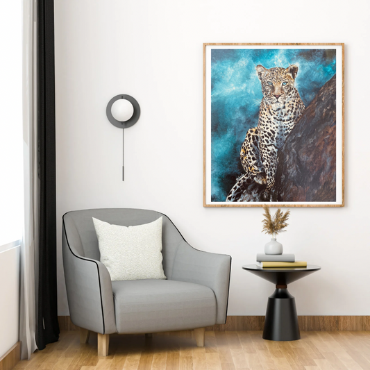 Leopard on the Rocks – Hand-Painted Wildlife Canvas