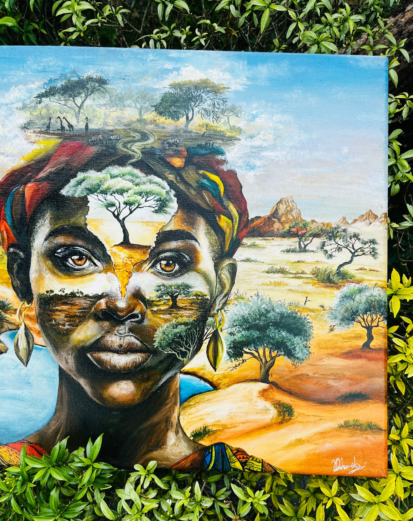 Hand-Painted Portrait – African Inspired Landscape Art ( Face of Art)