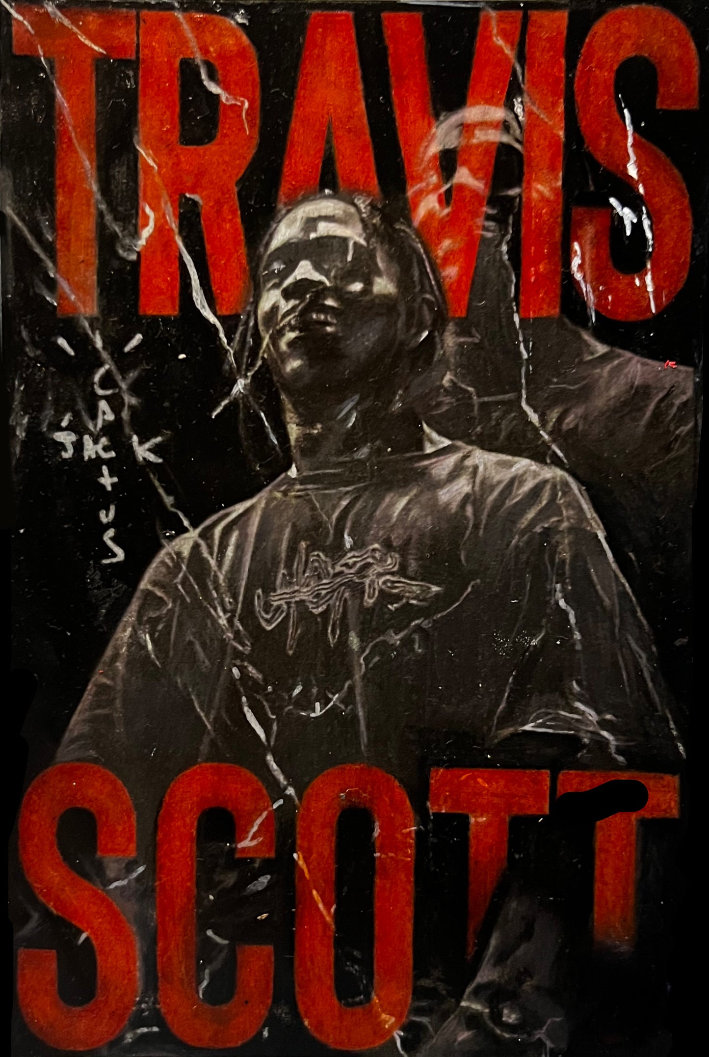 Travis Scott – Bold Red & Black Acrylic Portrait