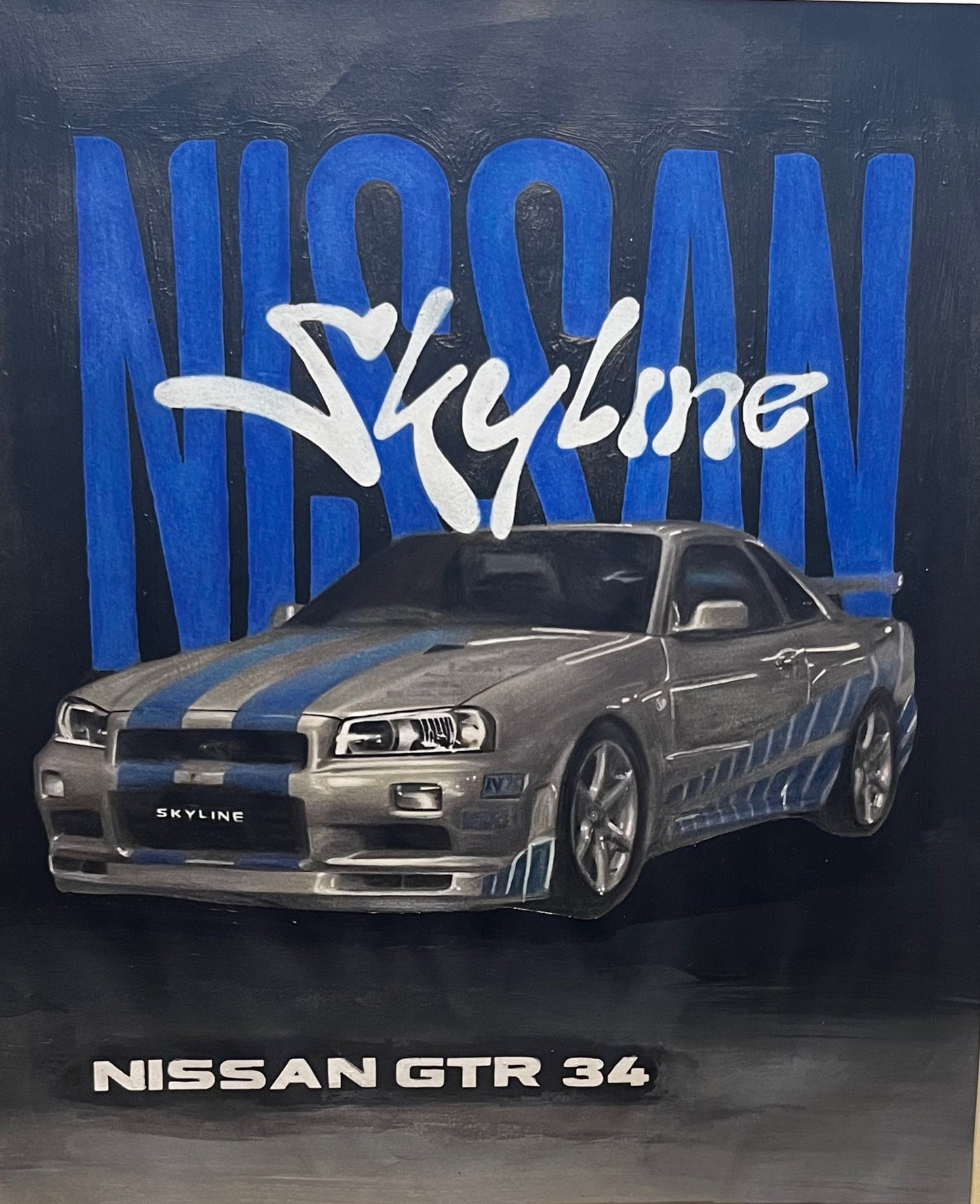 Nissan Skyline GTR 34 – Hand-Painted Art (Customizable) Canvas.