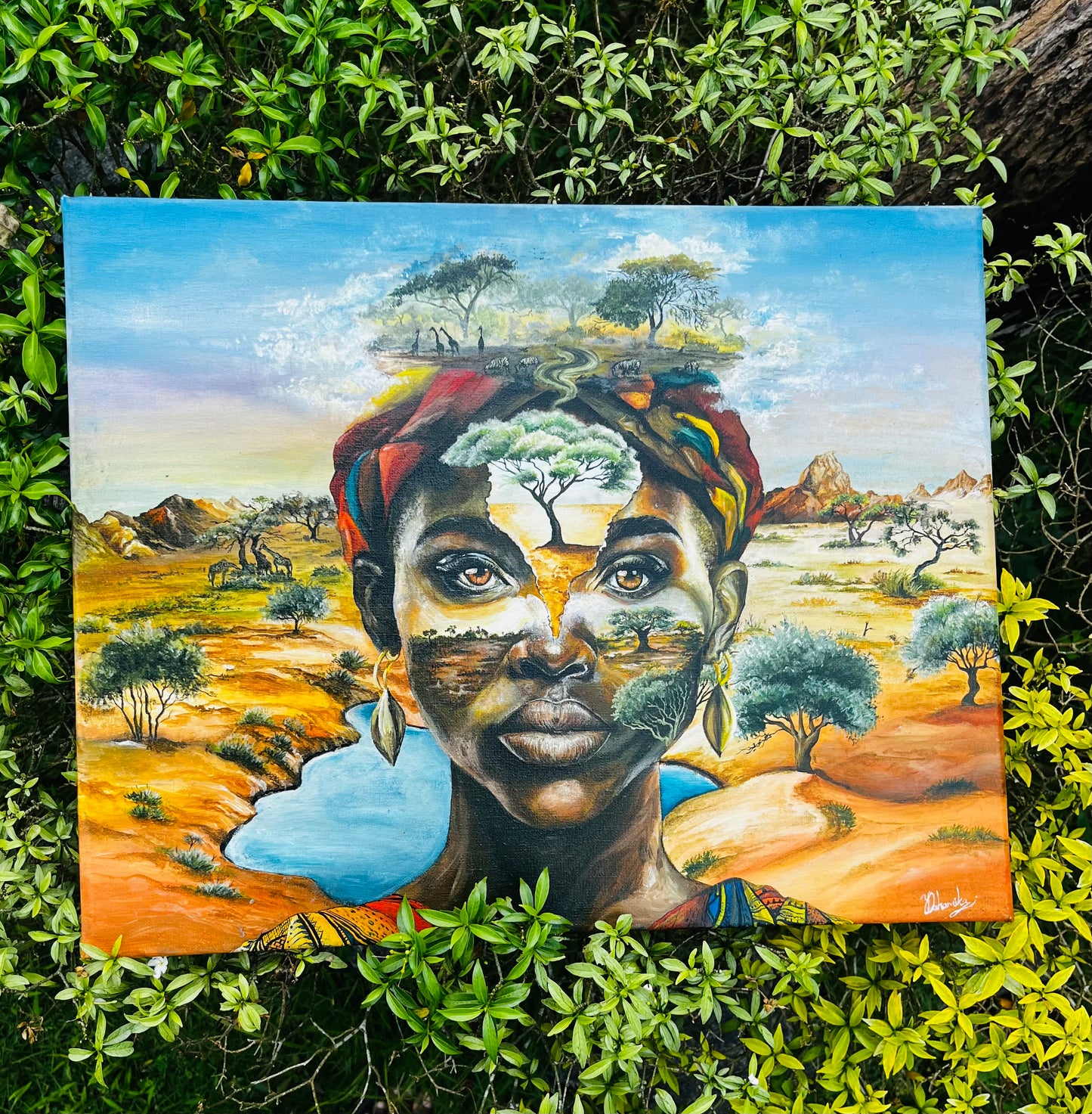 Hand-Painted Portrait – African Inspired Landscape Art ( Face of Art)